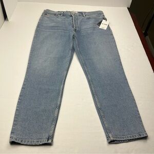 Re/Done 90s Ultra High Rise Ankle Crop Denim Jean Womens Button SZ 32 Blue NEW